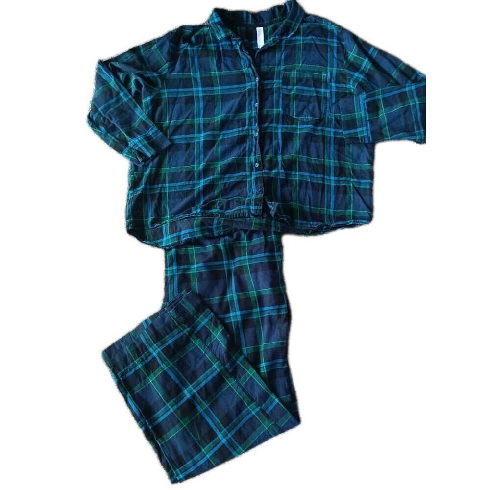Stars Above Pajamas PJ Set Size XXL Long Sleeve Blue Green Plaid 2 Piece Set